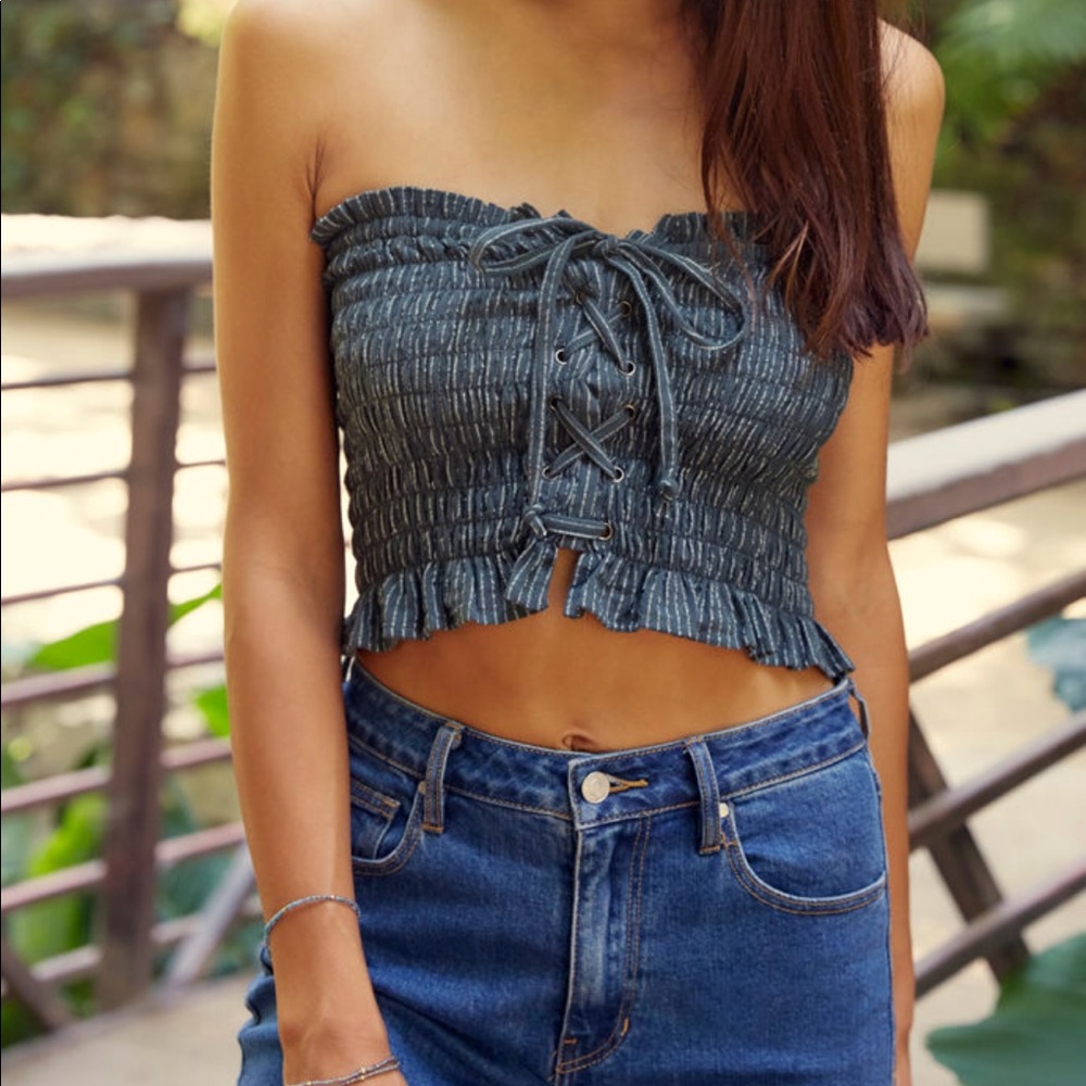 Me To We: Lace-Up Smocked Tube Top